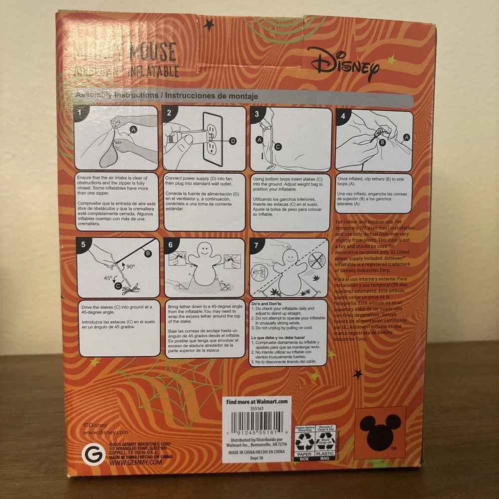 Disney Mickey Mouse 5 Ft Halloween Airblown Inflatable Skeleton Lights Up NIB